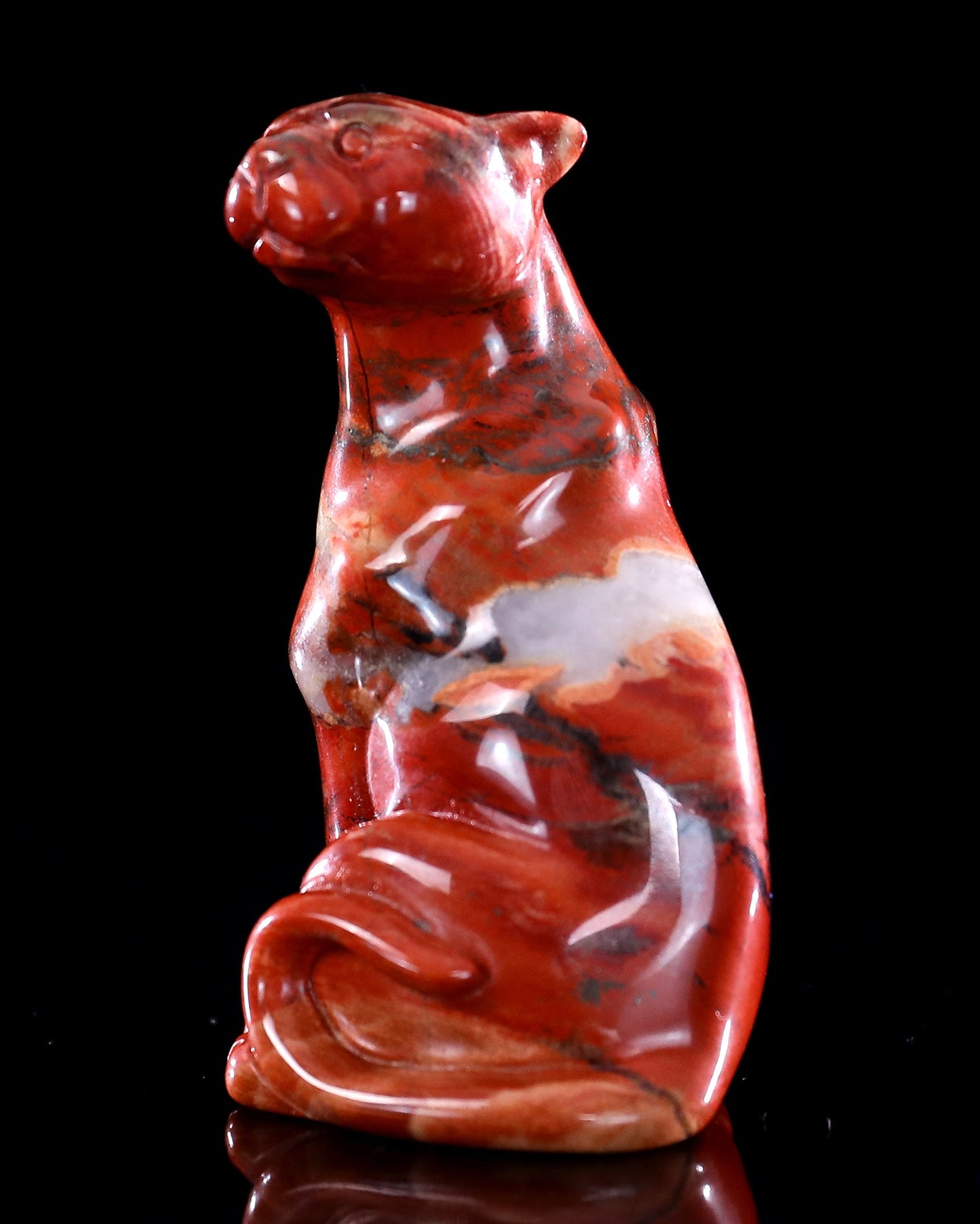 Nicedony 3.0" Red Jasper Hand Carved Crystal Leopard Sculpture - View 5