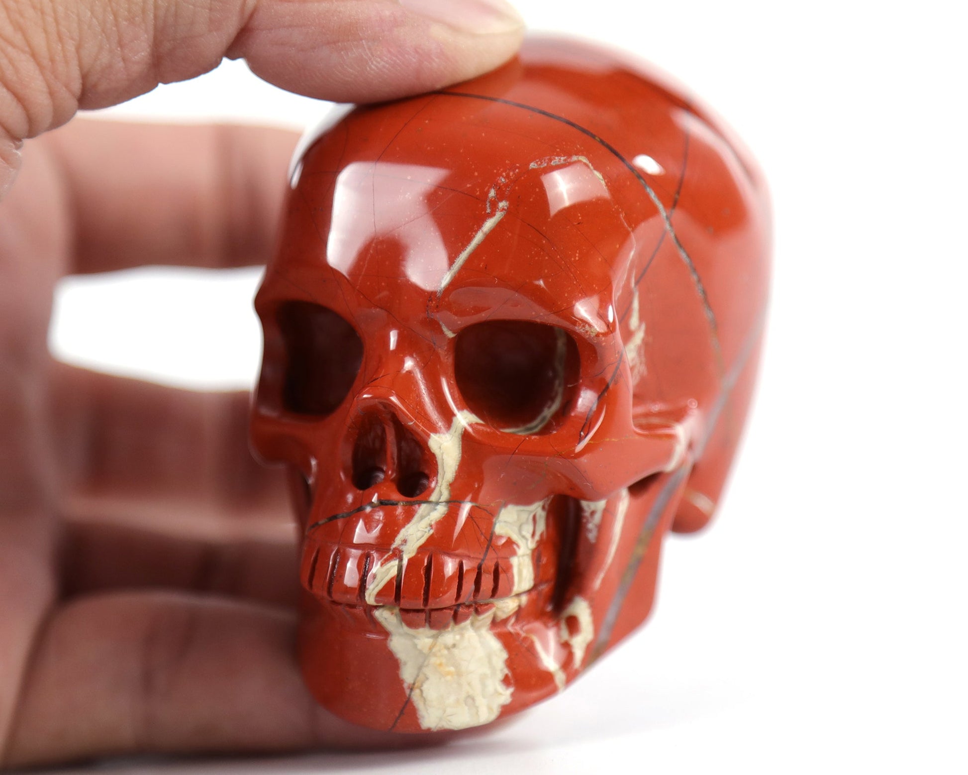 Nicedony 3.0" Red Jasper Hand Carved Realistic Skull Sculpture - View 10