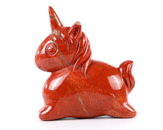 Nicedony 3.0" Red Jasper Hand Carved Crystal Unicorn Sculpture