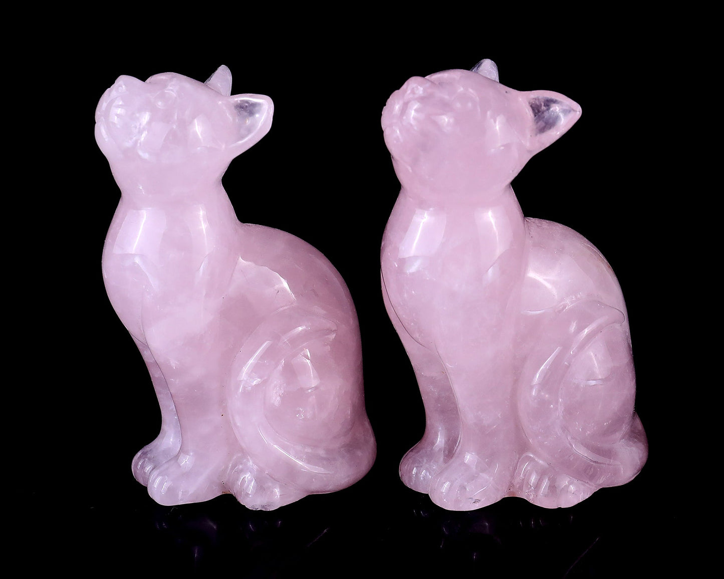Nicedony 3.0" Rose Quartz Hand Carved Crystal Cat Sculpture