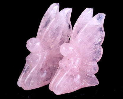 Nicedony 3.0" Rose Quartz Hand Carved Crystal Flower Faerie Sculpture