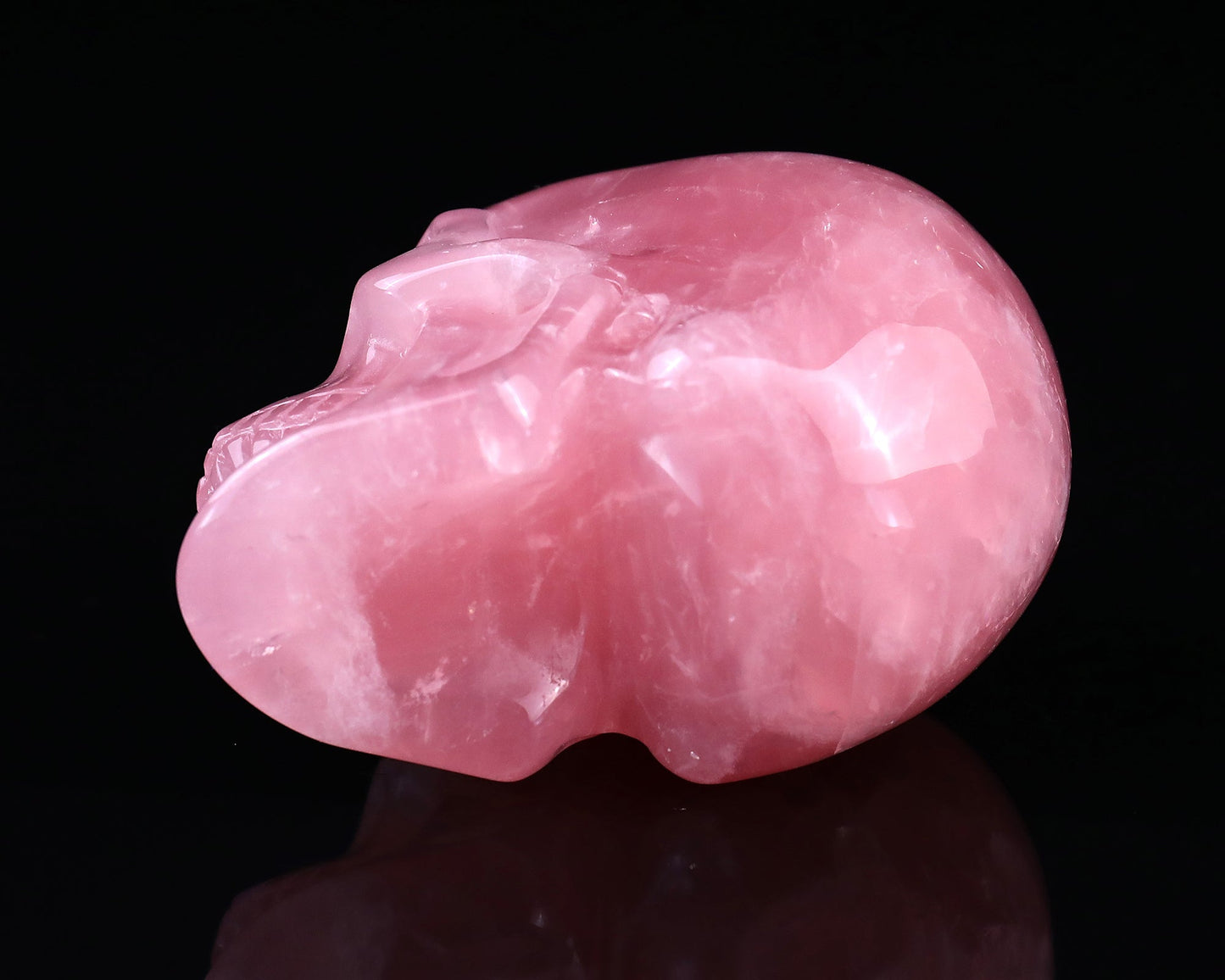 Nicedony 3.0" Rose Quartz Hand Carved Realistic Skull Sculpture - View 6