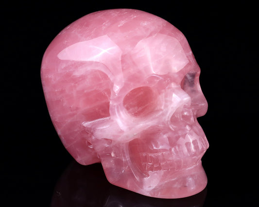 Nicedony 3.0" Rose Quartz Hand Carved Realistic Skull Sculpture - #5100097