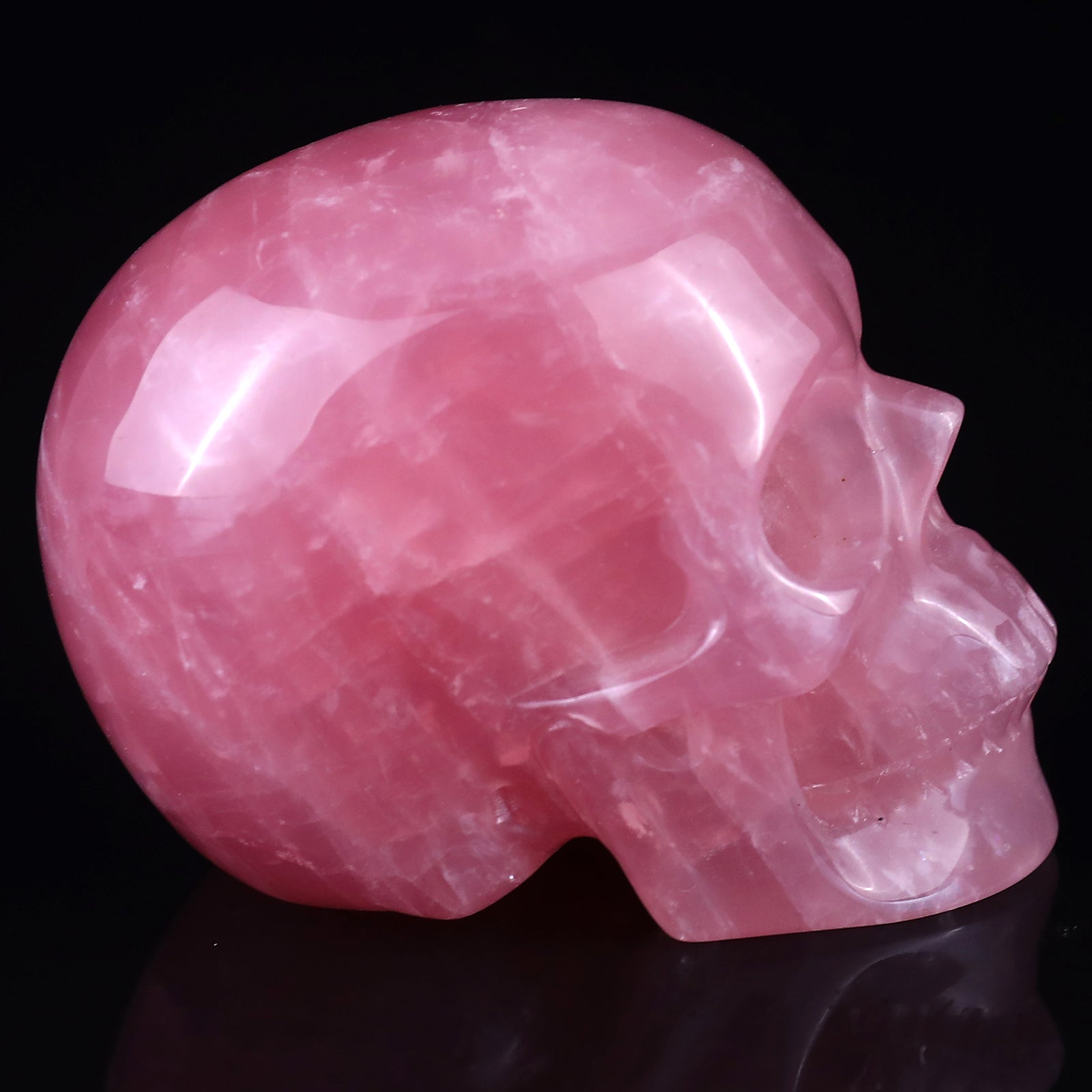 Nicedony 3.0" Rose Quartz Hand Carved Realistic Skull Sculpture - View 10