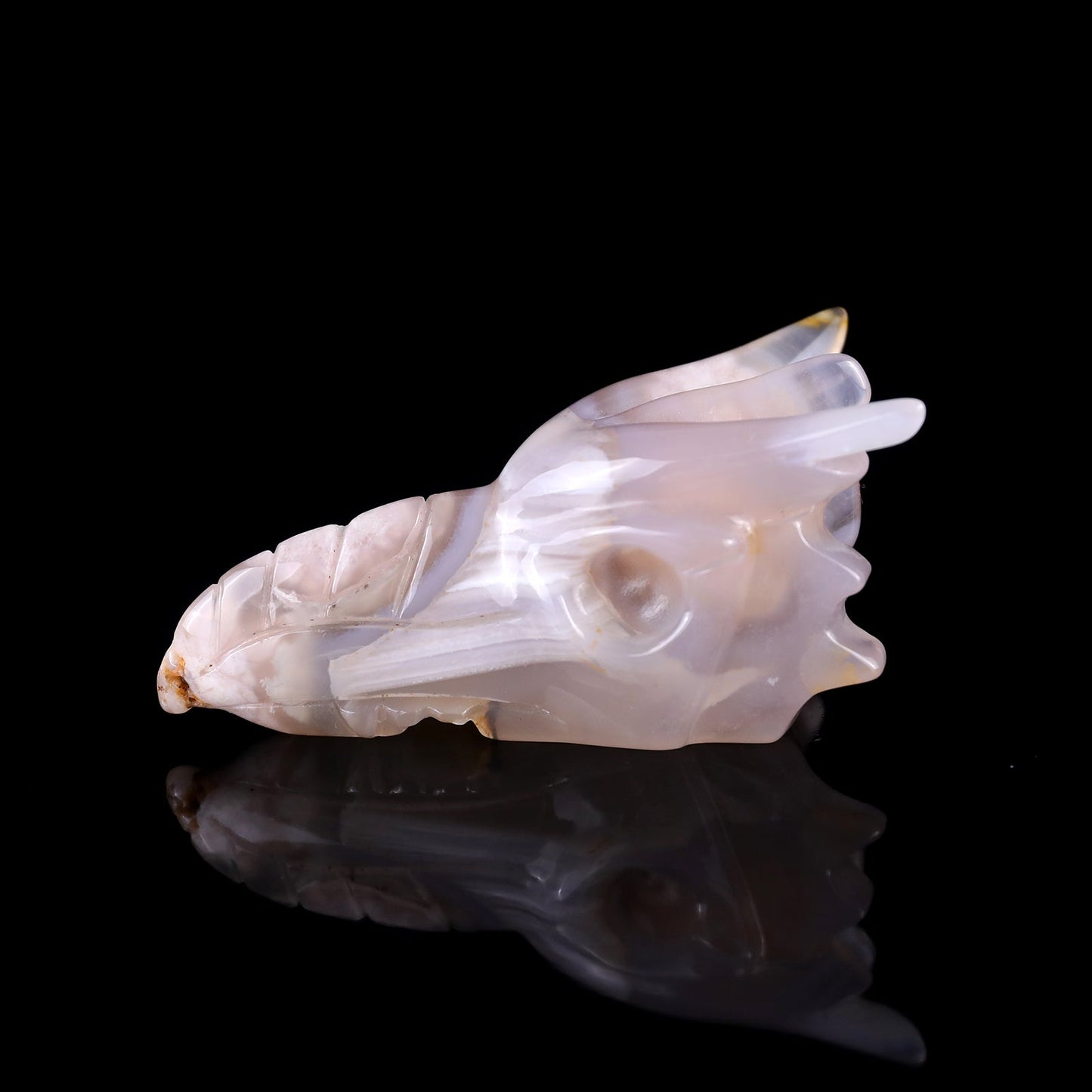 Nicedony 3.0" Sakura Agate Hand Carved Phoenix Skull Sculpture - View 4