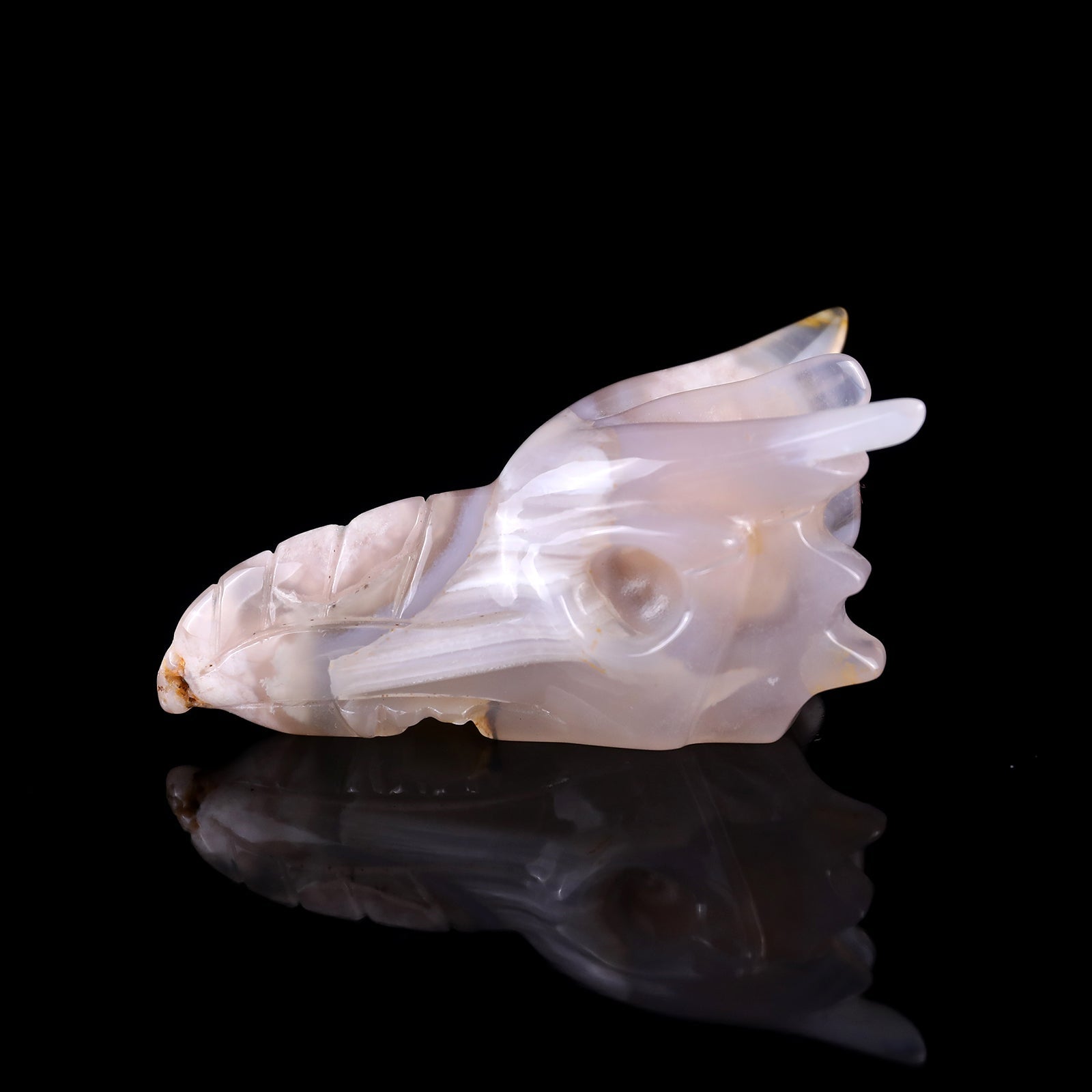 Nicedony 3.0" Sakura Agate Hand Carved Phoenix Skull Sculpture - View 4