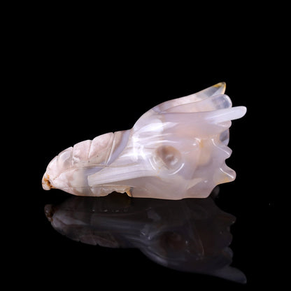 Nicedony 3.0" Sakura Agate Hand Carved Phoenix Skull Sculpture - View 4