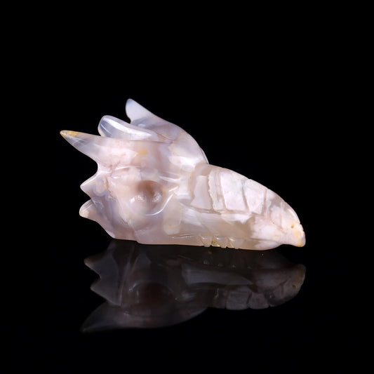Nicedony 3.0" Sakura Agate Hand Carved Phoenix Skull Sculpture - #2100043