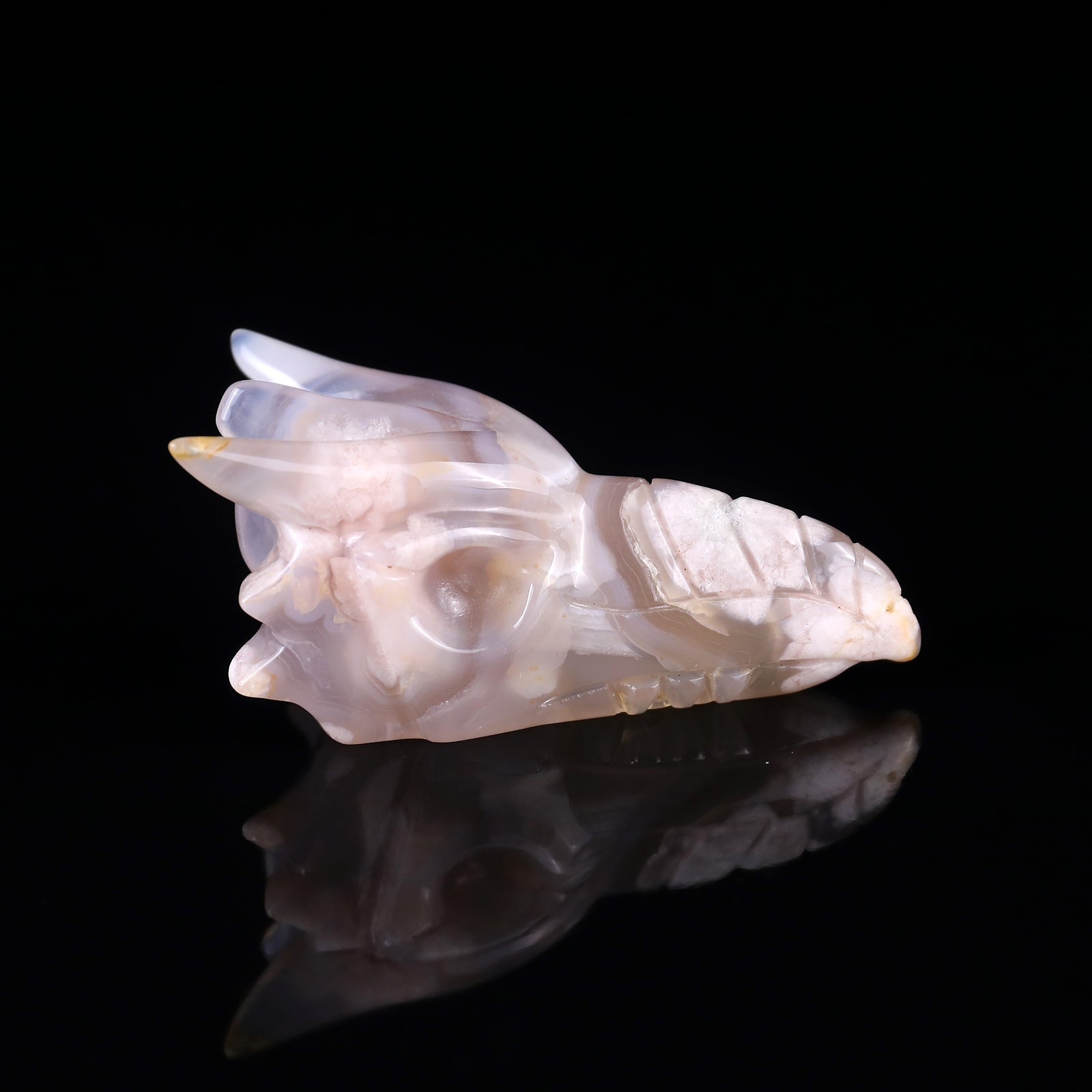Nicedony 3.0" Sakura Agate Hand Carved Phoenix Skull Sculpture - View 3