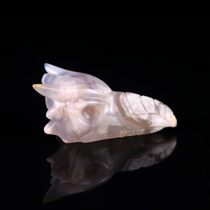 Nicedony 3.0" Sakura Agate Hand Carved Phoenix Skull Sculpture - View 3