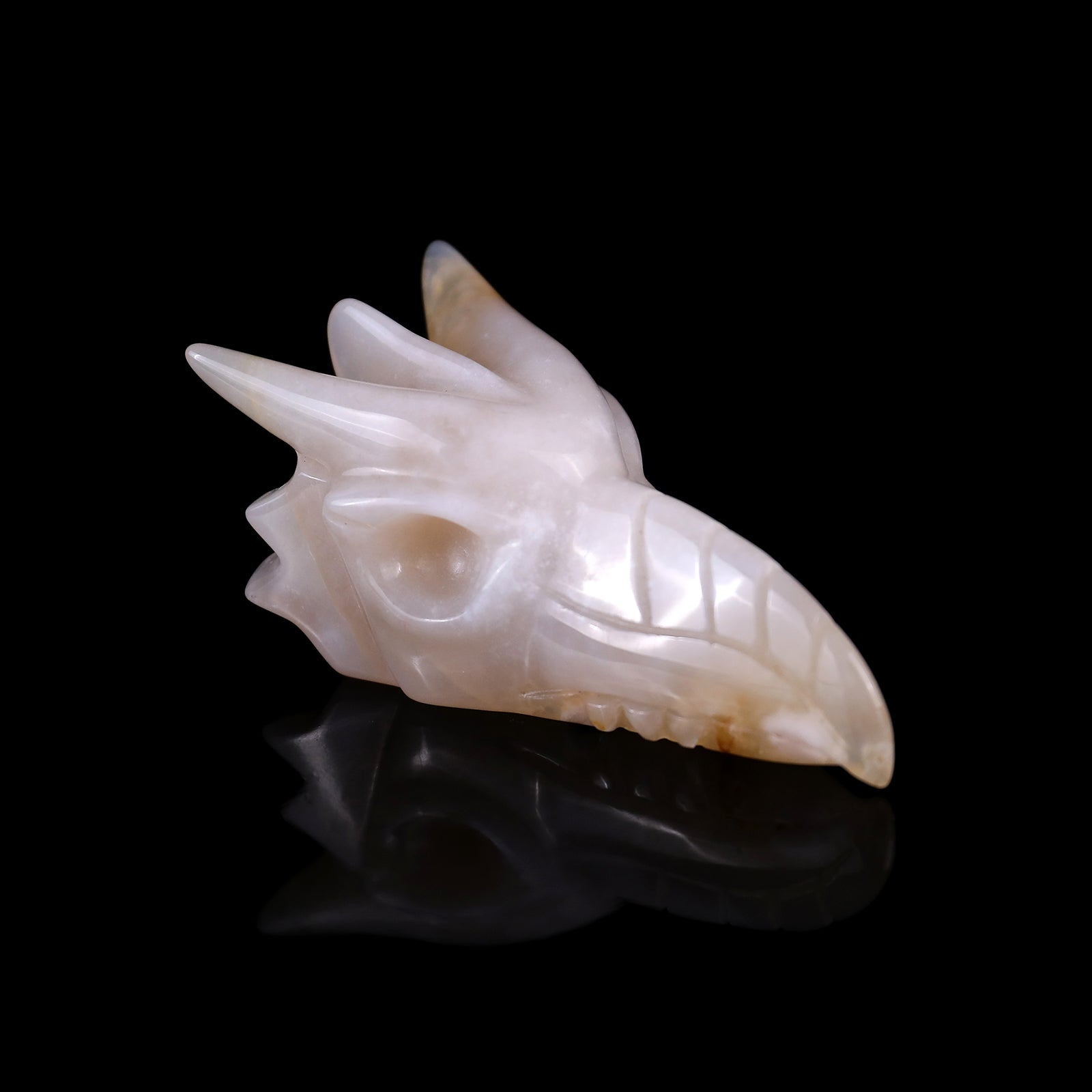 Nicedony 3.0" Sakura Agate Hand Carved Phoenix Skull Sculpture - View 8