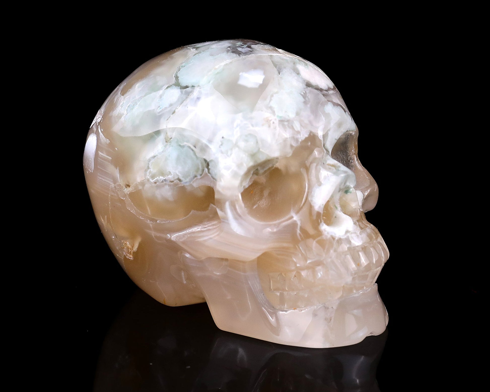 Nicedony 3.0" Sakura Agate Hand Carved Realistic Skull Sculpture