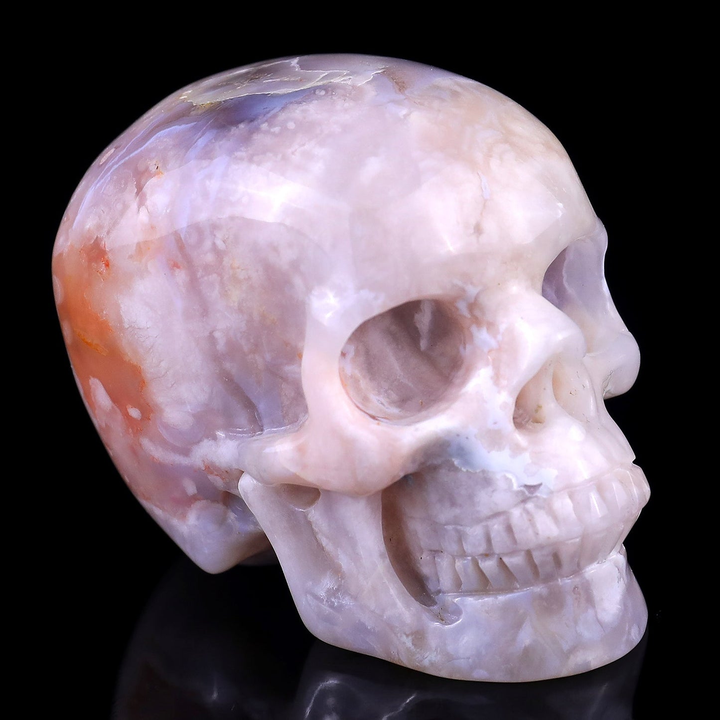 Nicedony 3.0" Sakura Agate Hand Carved Realistic Skull Sculpture - View 14