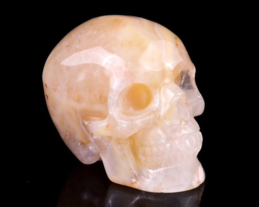 Nicedony 3.0" Sakura Agate Hand Carved Realistic Skull Sculpture - #5100056