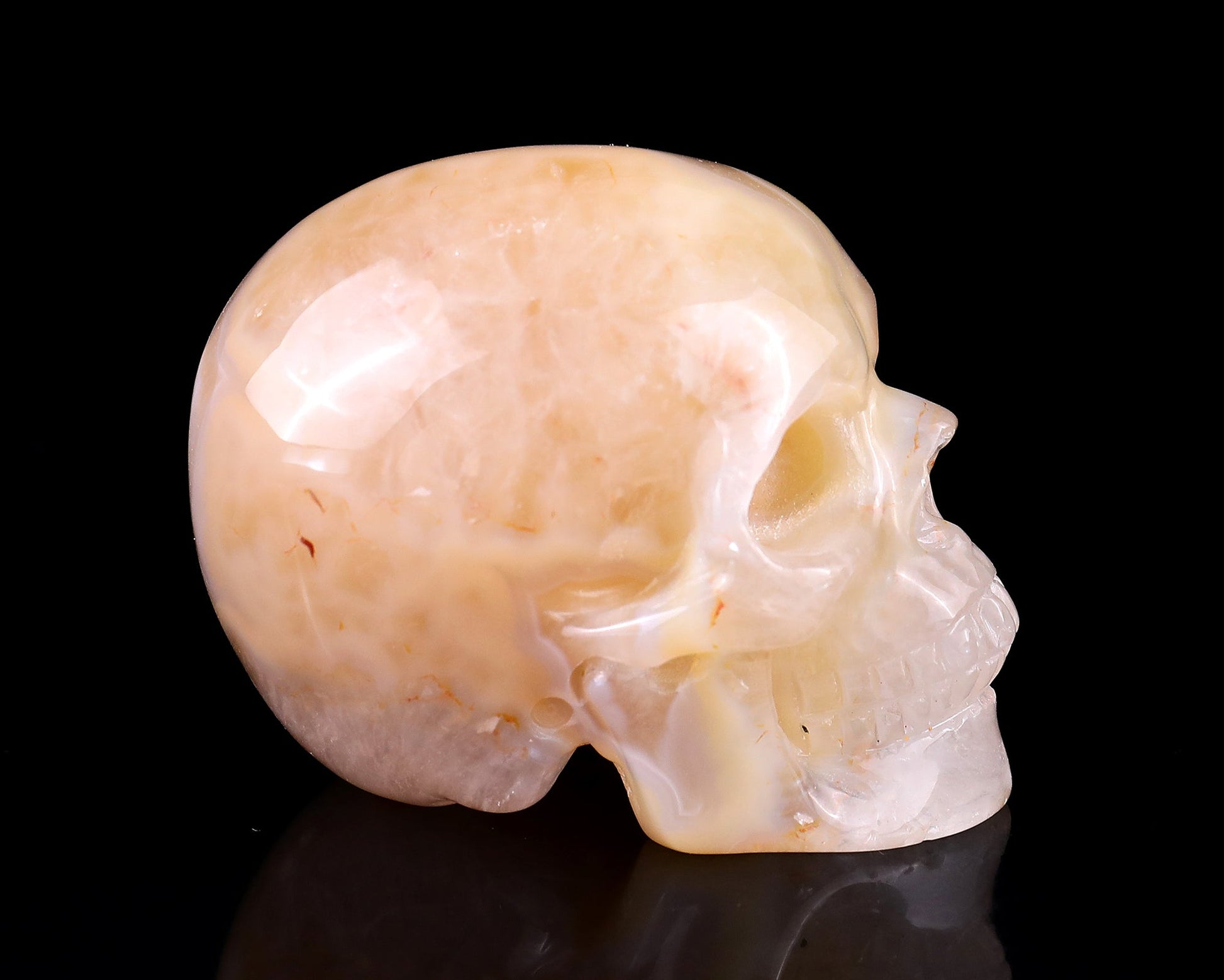 Nicedony 3.0" Sakura Agate Hand Carved Realistic Skull Sculpture - View 3