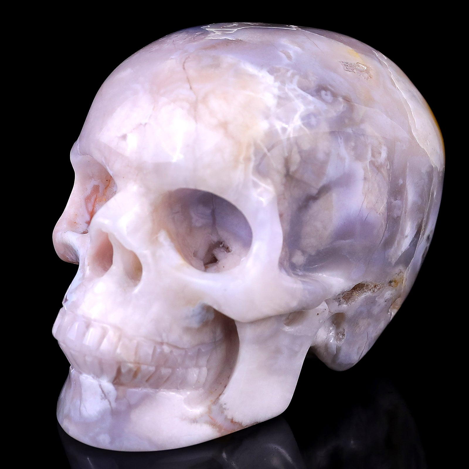 Nicedony 3.0" Sakura Agate Hand Carved Realistic Skull Sculpture - View 8
