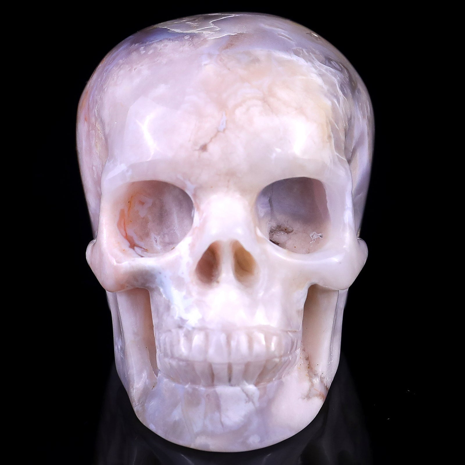 Nicedony 3.0" Sakura Agate Hand Carved Realistic Skull Sculpture - View 9