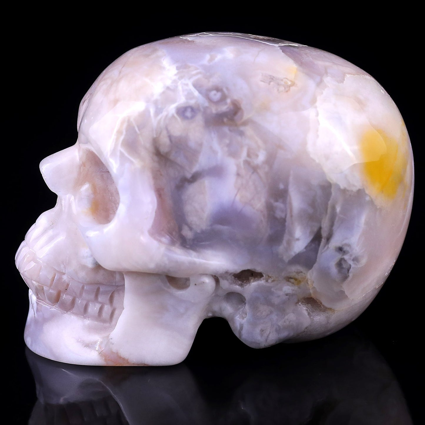 Nicedony 3.0" Sakura Agate Hand Carved Realistic Skull Sculpture - View 11