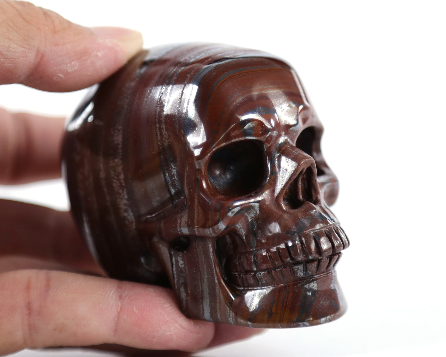 Nicedony 3.0" Tiger Iron Eye Hand Carved Realistic Skull Sculpture - View 9