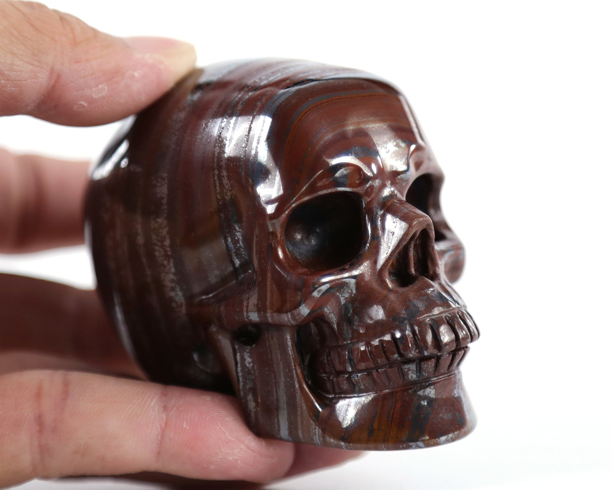 Nicedony 3.0" Tiger Iron Eye Hand Carved Realistic Skull Sculpture - View 9