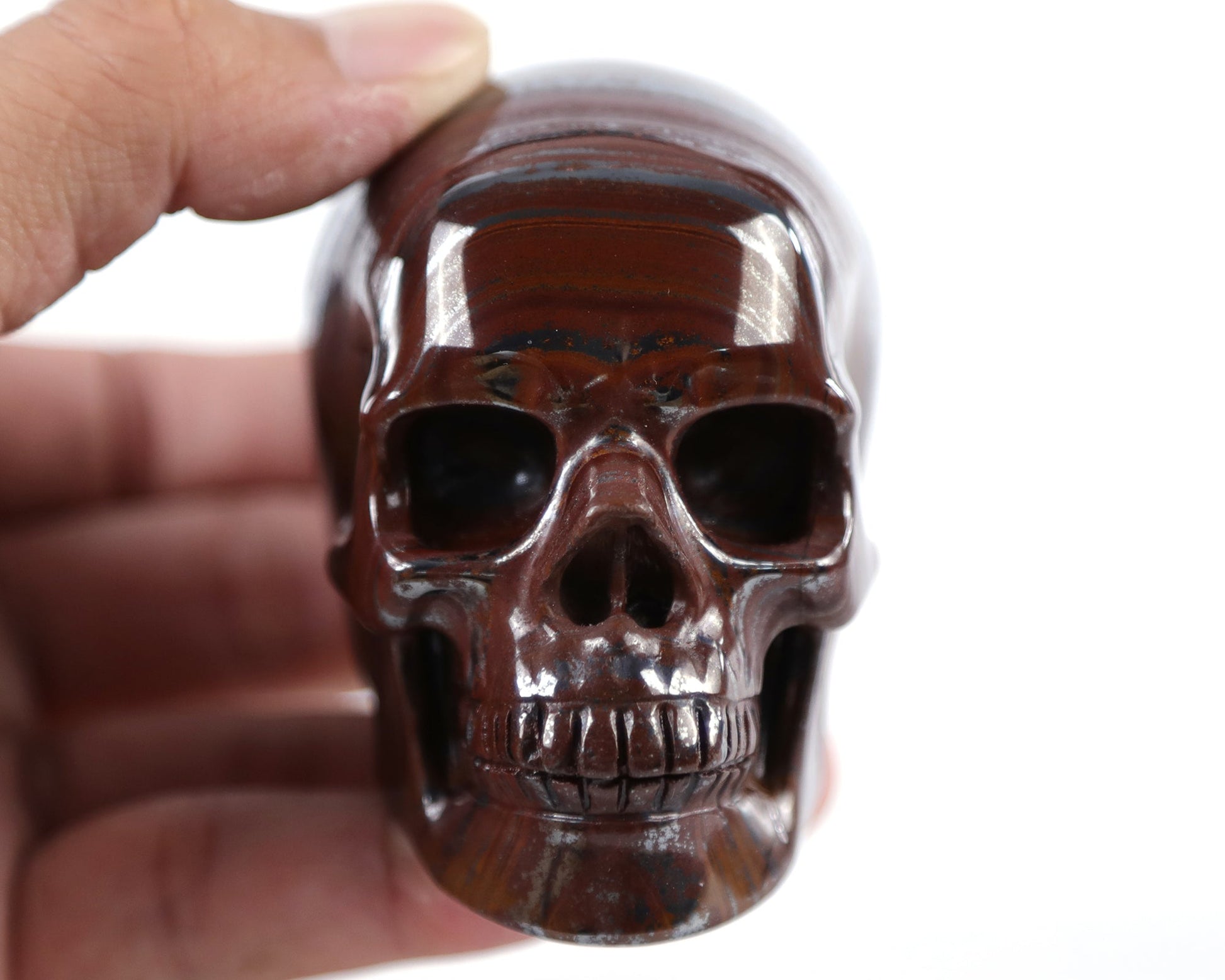 Nicedony 3.0" Tiger Iron Eye Hand Carved Realistic Skull Sculpture - View 10
