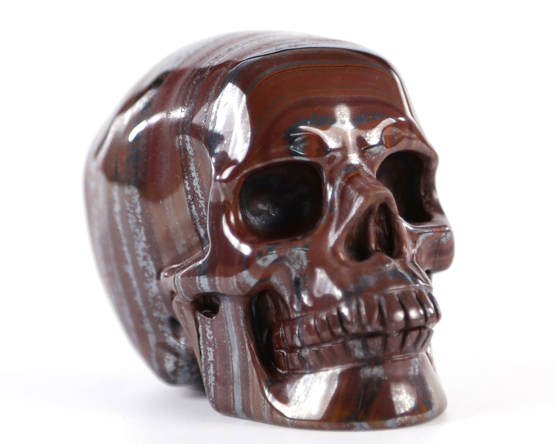 Nicedony 3.0" Tiger Iron Eye Hand Carved Realistic Skull Sculpture - #3100007