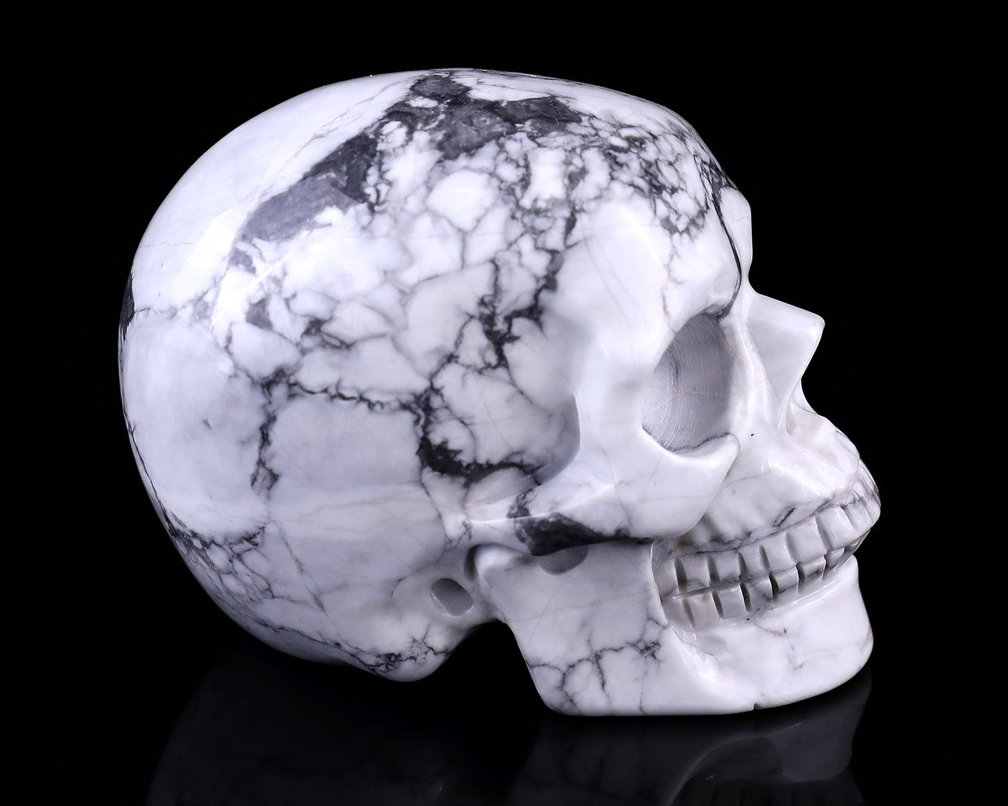 Nicedony 3.0" Howlite Hand Carved Crystal Realistic Skull Sculpture - #2100012