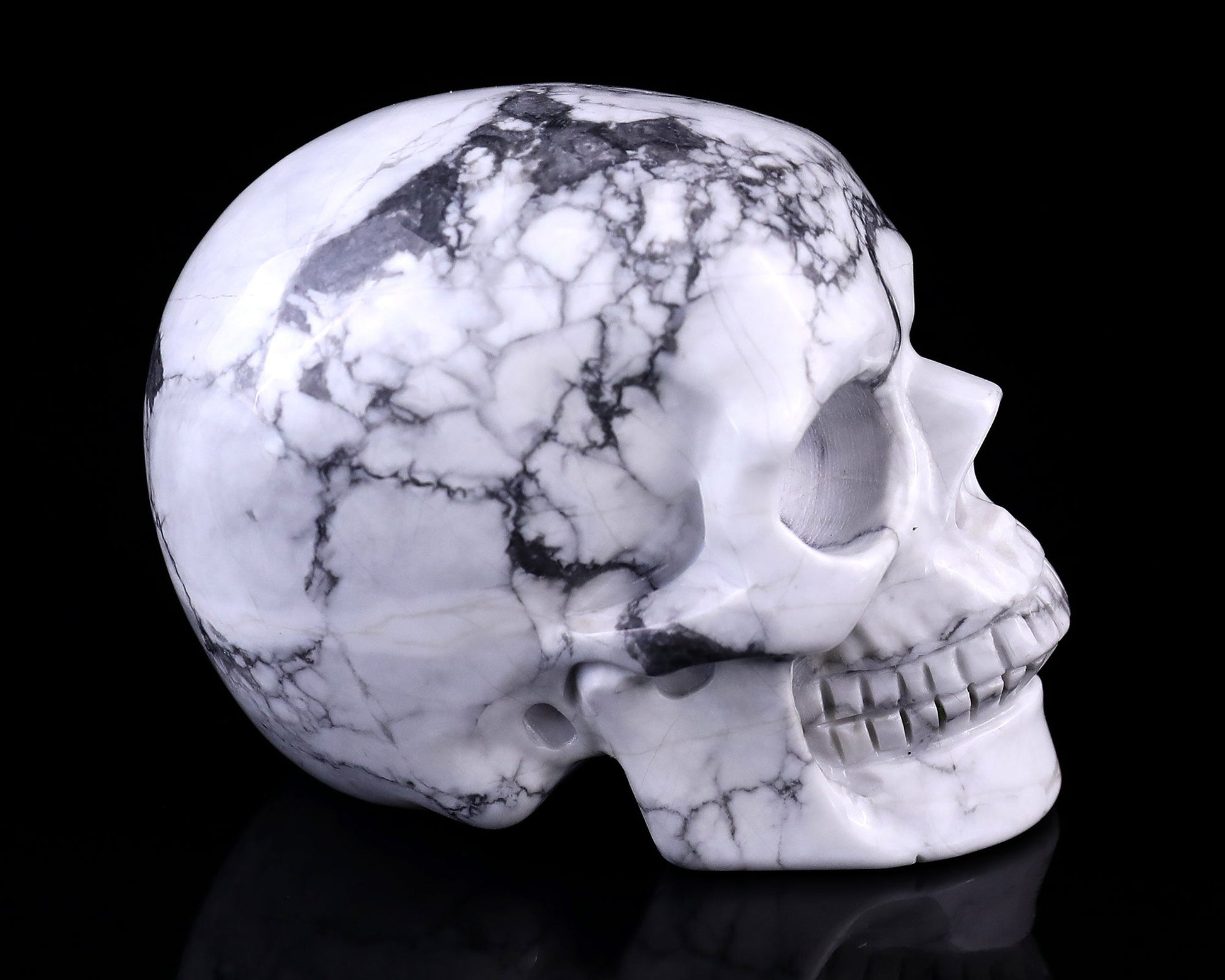Nicedony 3.0" Howlite Hand Carved Crystal Realistic Skull Sculpture - #2100012