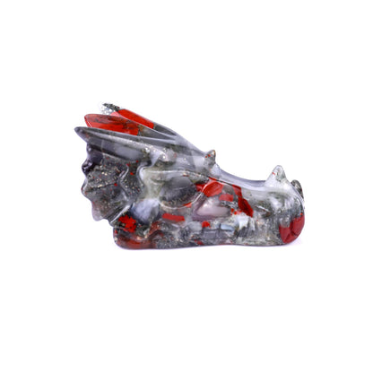 Nicedony 3.1" African Bloodstone Hand Carved Dragon Skull Sculpture - View 3