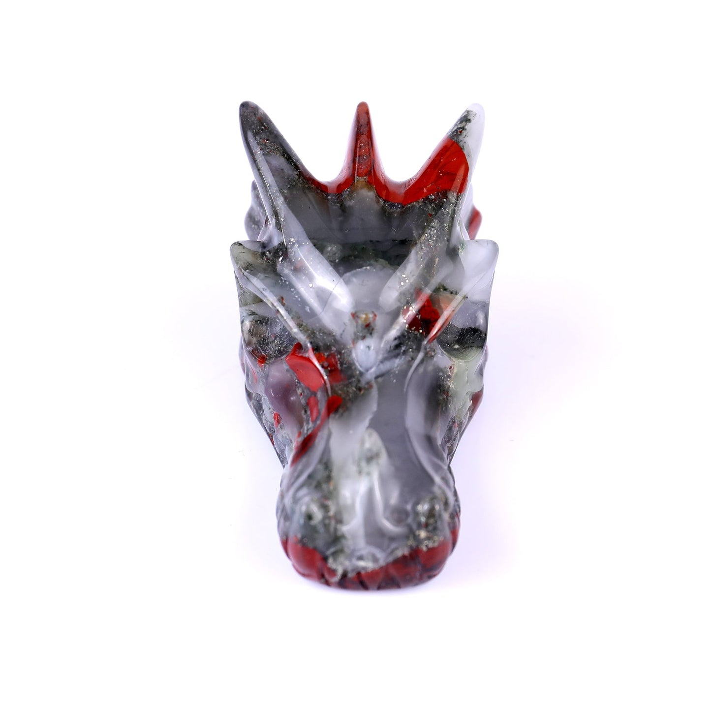 Nicedony 3.1" African Bloodstone Hand Carved Dragon Skull Sculpture - View 2