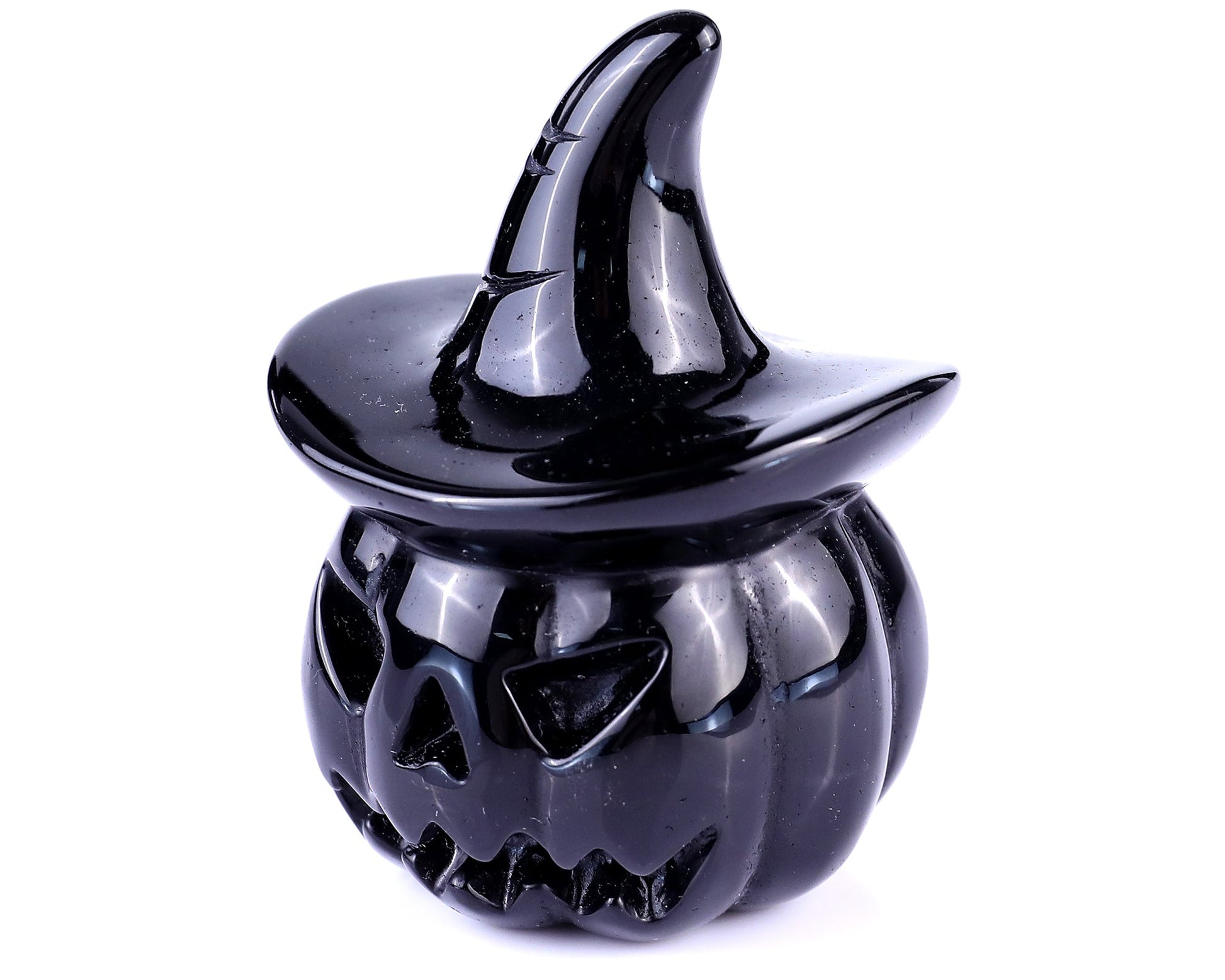 Nicedony 3.1" Black Obsidian Hand Carved Crystal Pumpkin Wizard - View 7