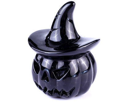Nicedony 3.1" Black Obsidian Hand Carved Crystal Pumpkin Wizard - View 7