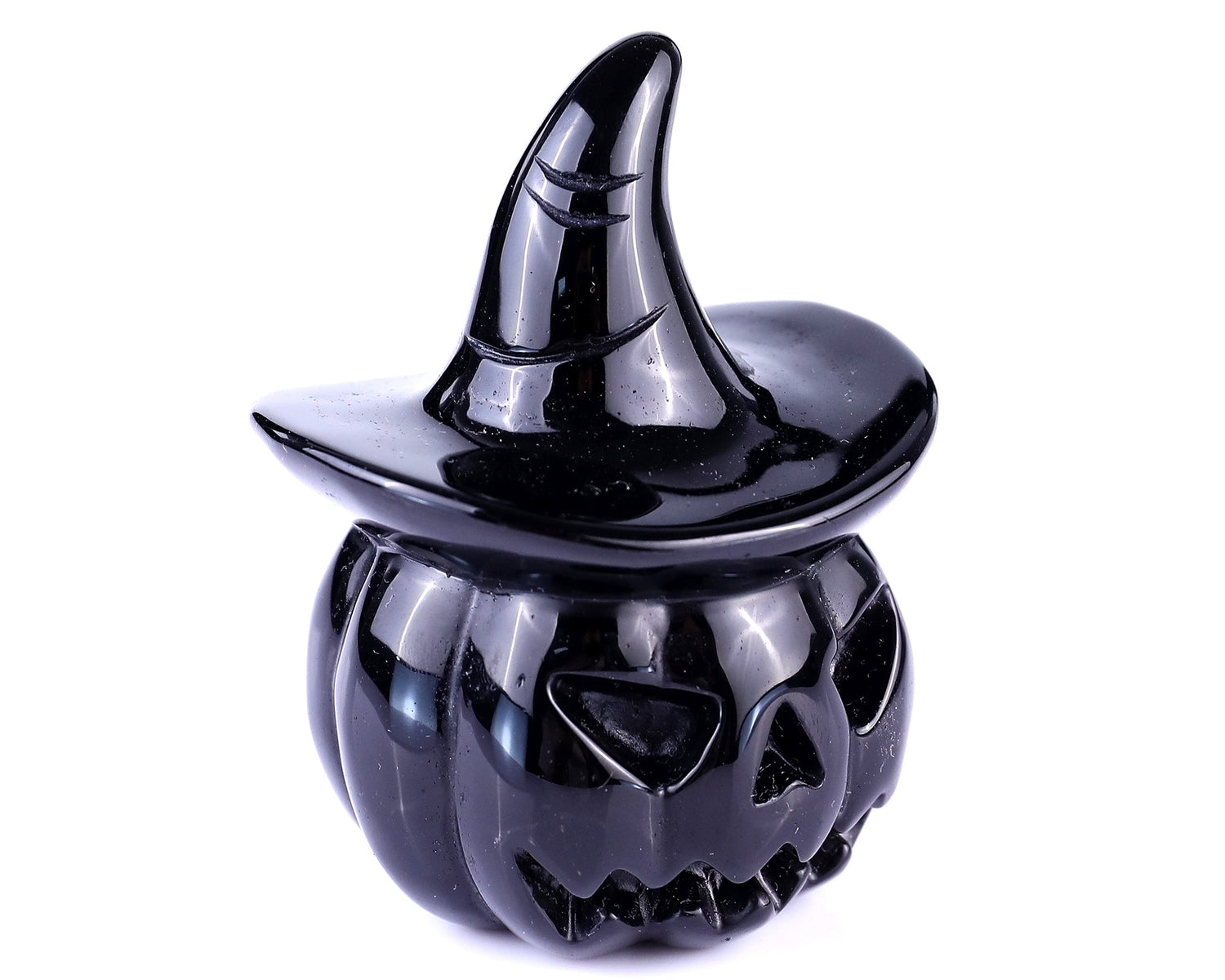 Nicedony 3.1" Black Obsidian Hand Carved Crystal Pumpkin Wizard (SKU: 3100055) - Photo 2