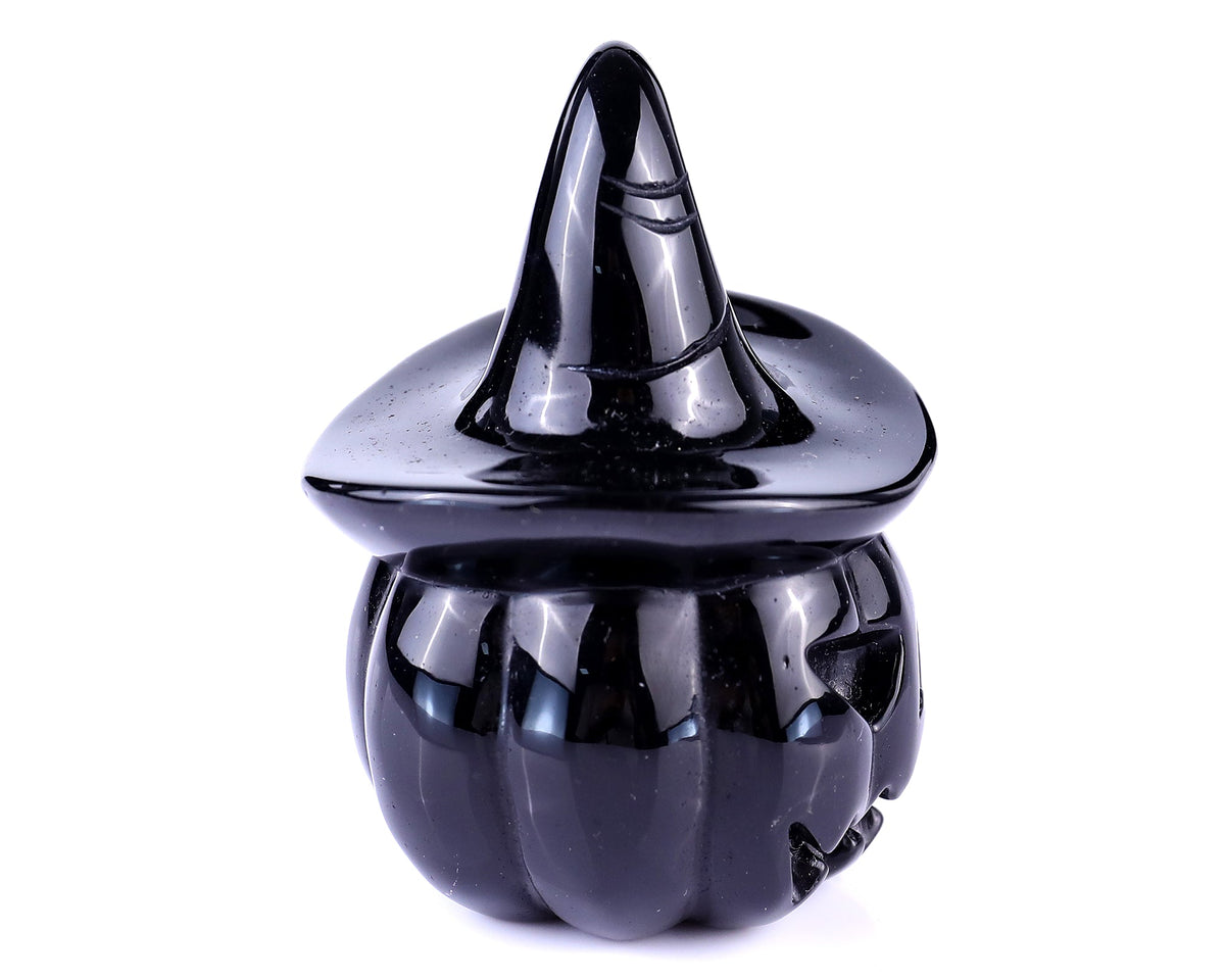 Nicedony 3.1" Black Obsidian Hand Carved Crystal Pumpkin Wizard (SKU: 3100055) - Photo 3