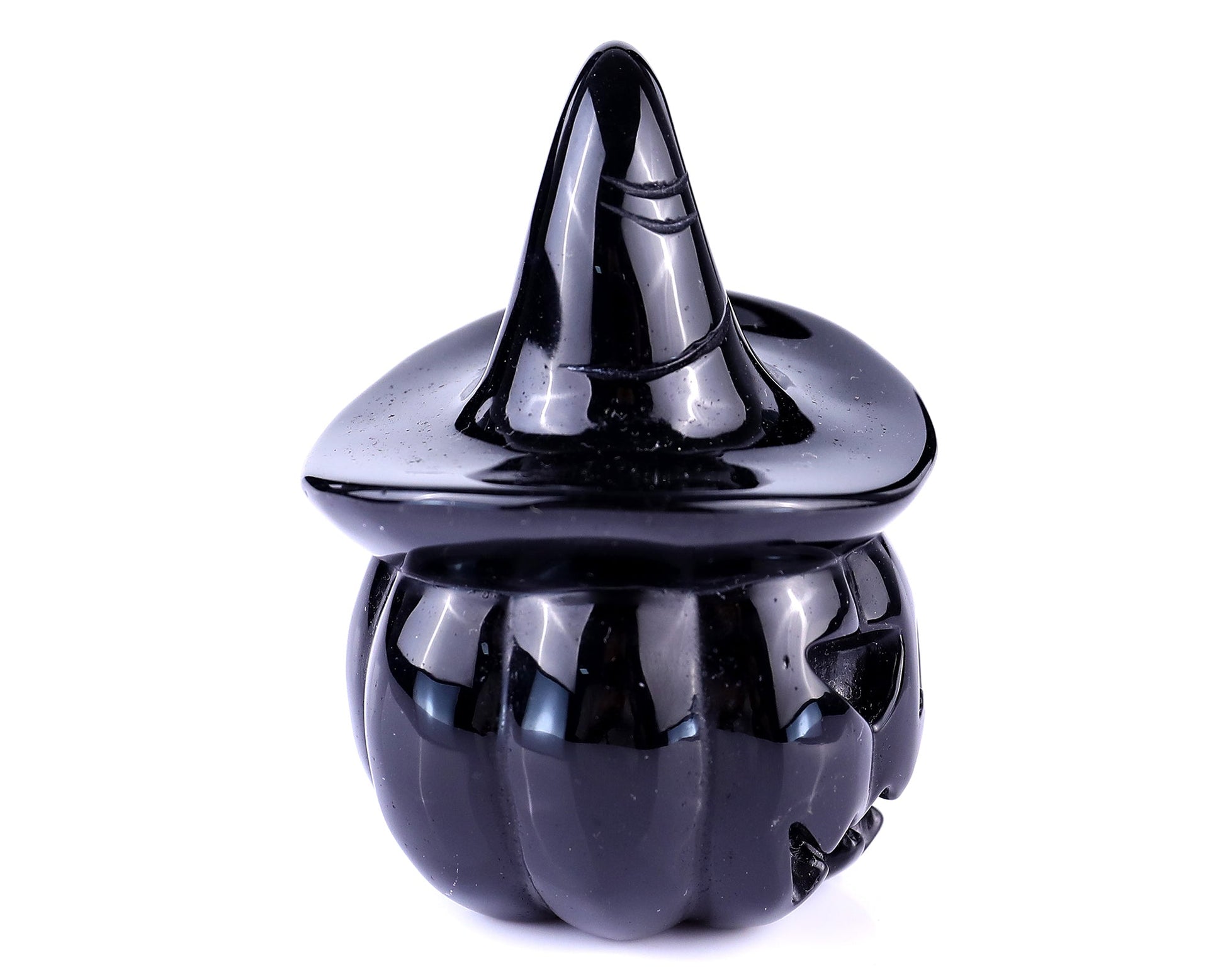 Nicedony 3.1" Black Obsidian Hand Carved Crystal Pumpkin Wizard - View 3