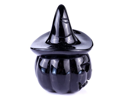Nicedony 3.1" Black Obsidian Hand Carved Crystal Pumpkin Wizard - View 3