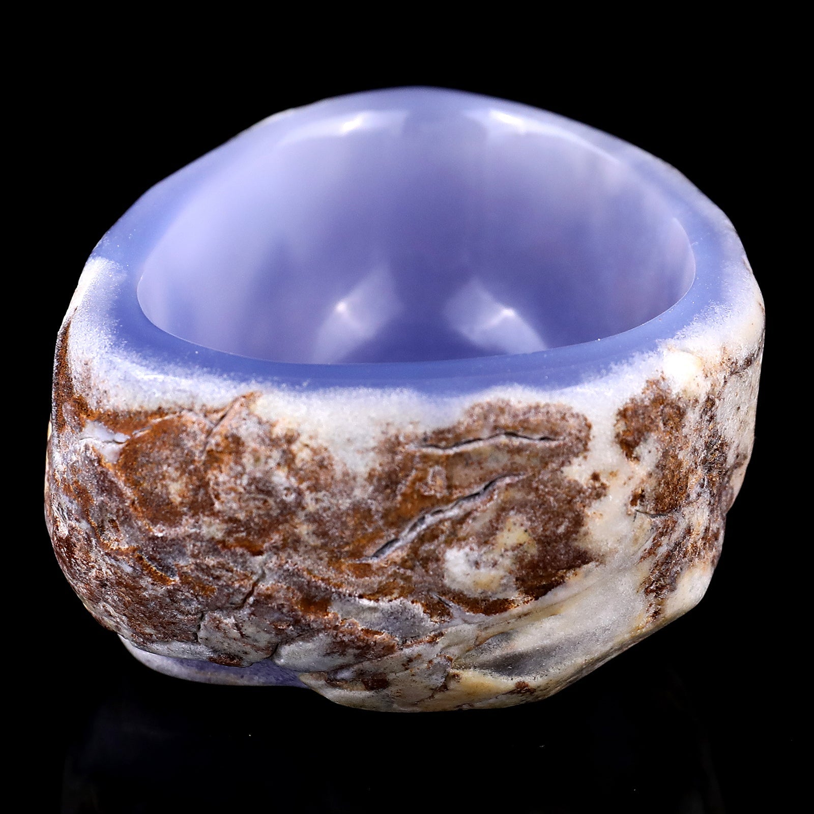 Nicedony 3.1" Blue Chalcedony Hand Carved Crystal Bowl - View 5