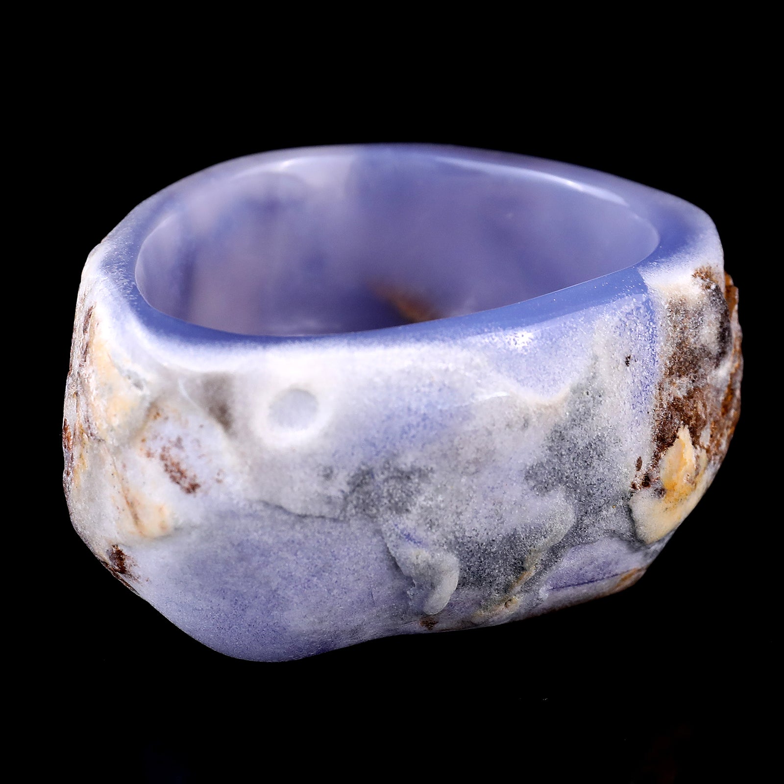 Nicedony 3.1" Blue Chalcedony Hand Carved Crystal Bowl - View 2