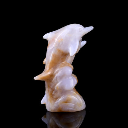 Nicedony 3.1" Blue Chalcedony Hand Carved Crystal Dolphins Sculpture - View 3