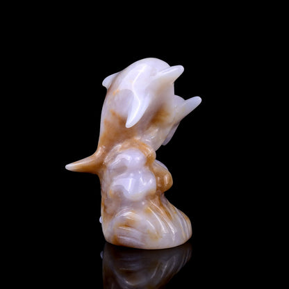 Nicedony 3.1" Blue Chalcedony Hand Carved Crystal Dolphins Sculpture - #2100073