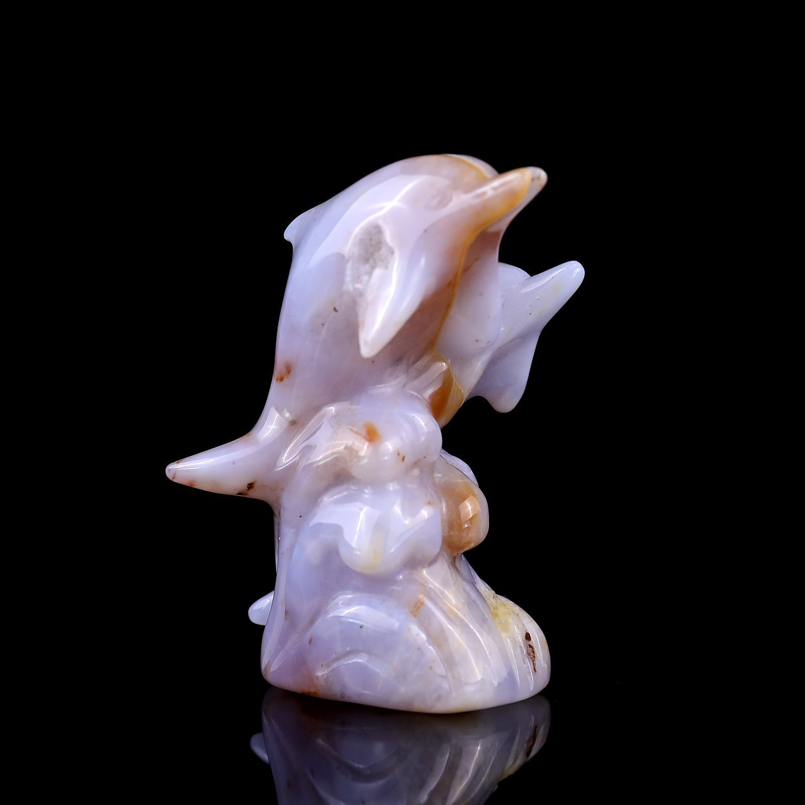 Nicedony 3.1" Blue Chalcedony Hand Carved Crystal Dolphins Sculpture - View 8