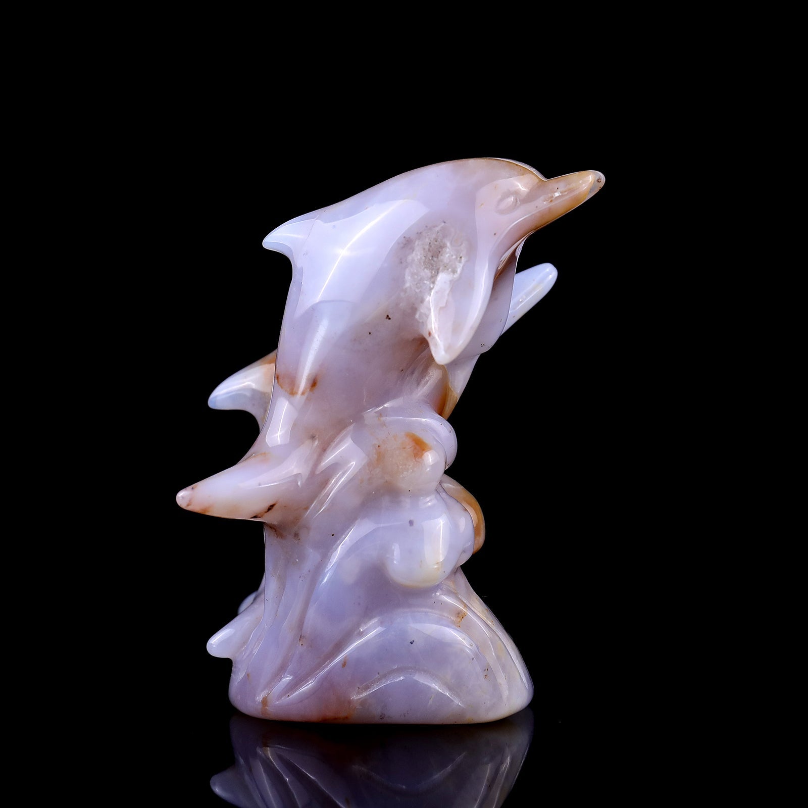 Nicedony 3.1" Blue Chalcedony Hand Carved Crystal Dolphins Sculpture - View 10