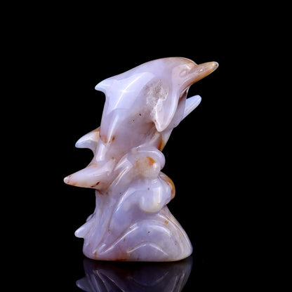 Nicedony 3.1" Blue Chalcedony Hand Carved Crystal Dolphins Sculpture - View 10