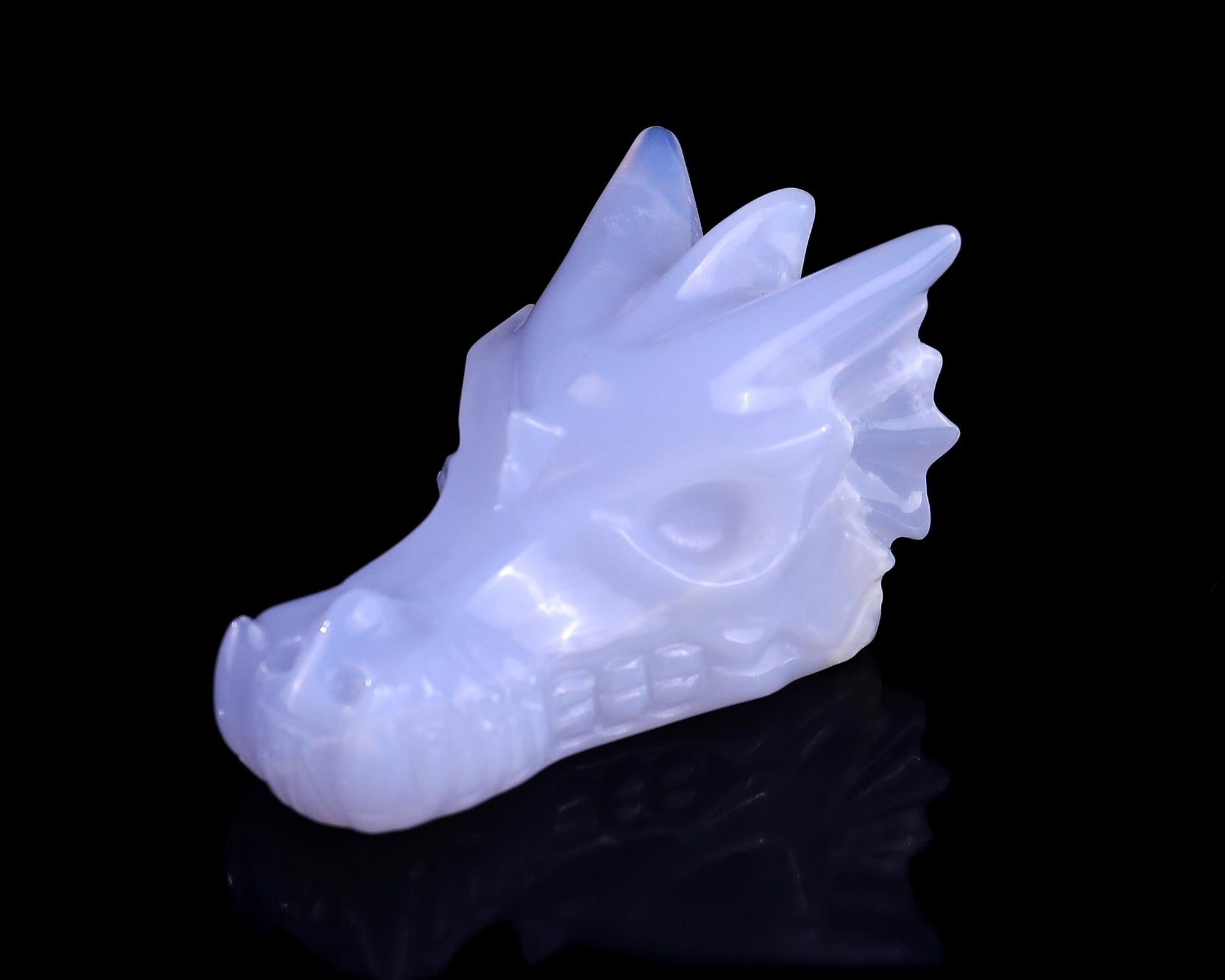 Nicedony 3.1" Blue Chalcedony Hand Carved Dragon Skull Sculpture - View 9
