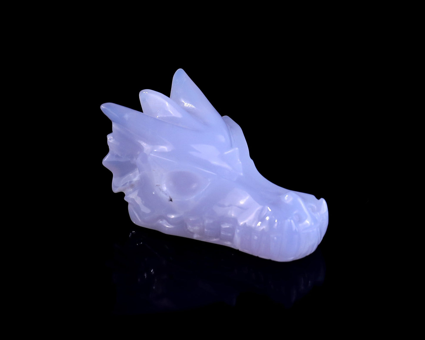 Nicedony 3.1" Blue Chalcedony Hand Carved Dragon Skull Sculpture - #3100149