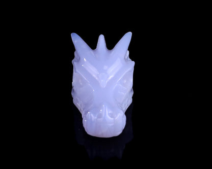 Nicedony 3.1" Blue Chalcedony Hand Carved Dragon Skull Sculpture - #2100305
