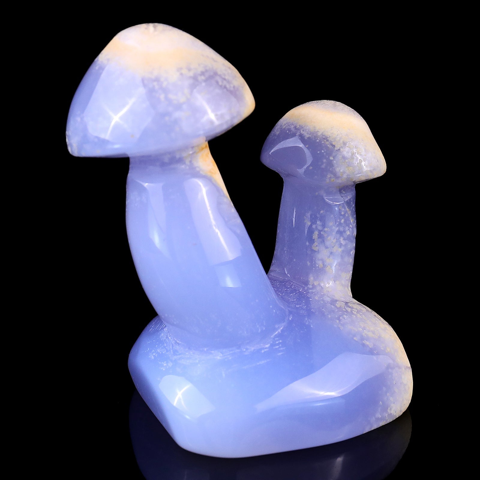 Nicedony 3.1" Blue Chalcedony Hand Carved Crystal Mushrooms Sculpture