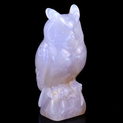 Nicedony 3.1" Blue Chalcedony Hand Carved Crystal Owl Sculpture - #2100185