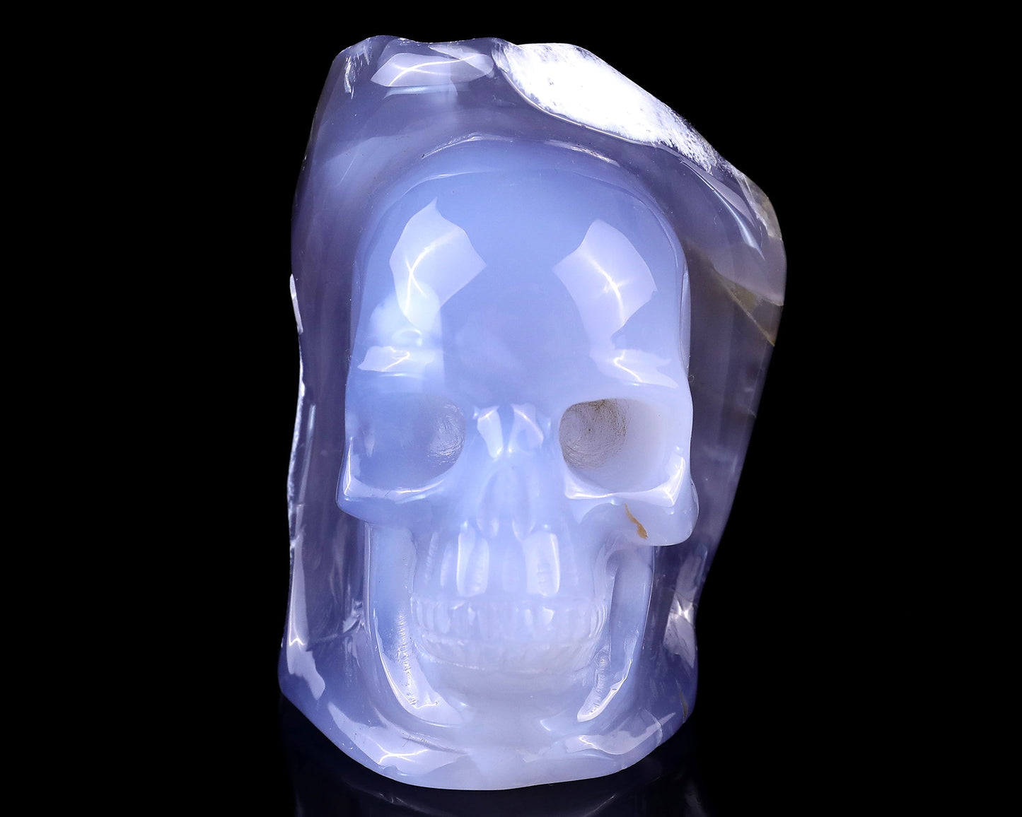 Nicedony 3.1" Blue Chalcedony Hand Carved Skull Sculpture - View 2