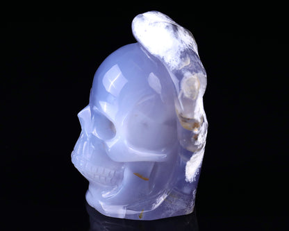 Nicedony 3.1" Blue Chalcedony Hand Carved Skull Sculpture - View 4
